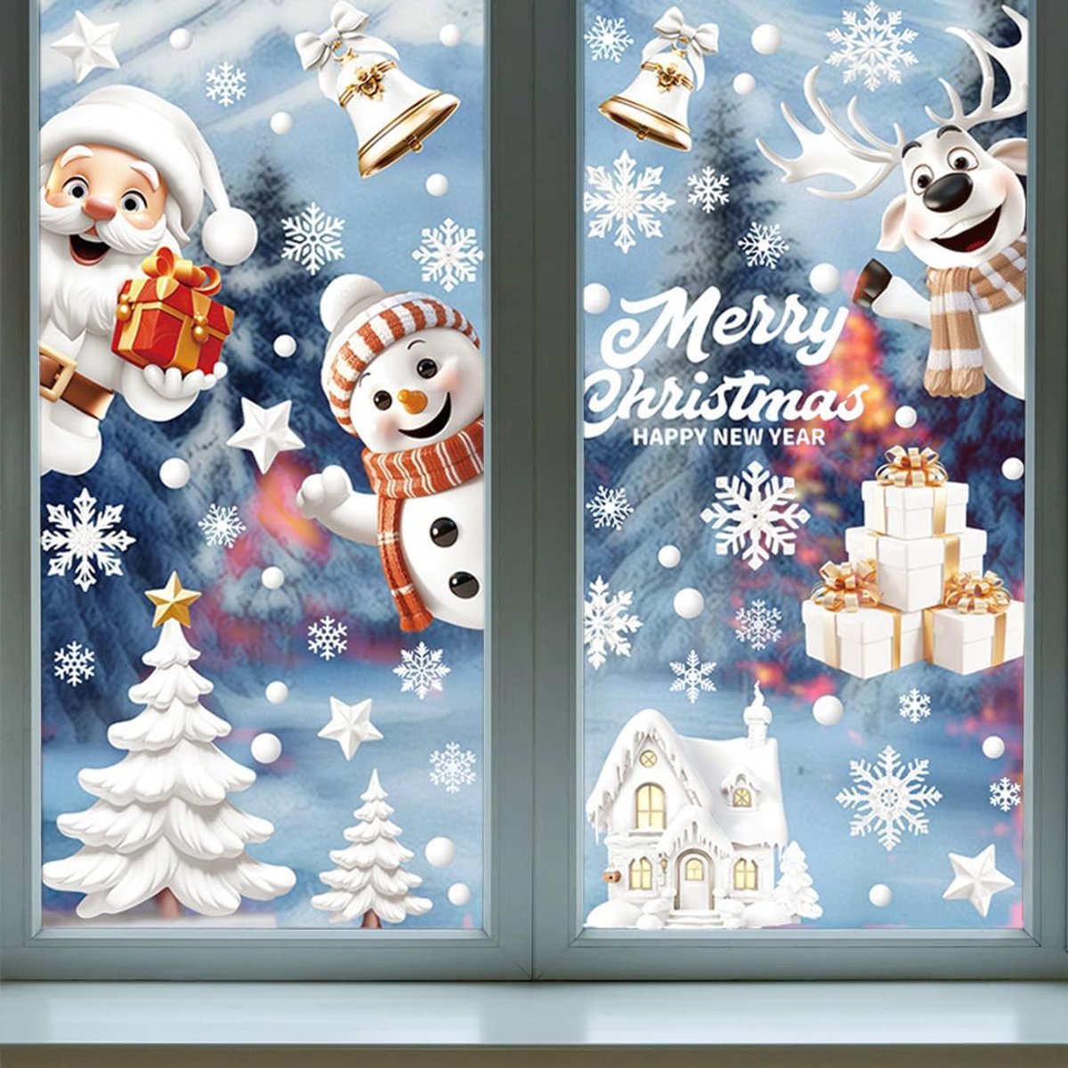 SnelShoppen - Kerst Raamstickers, 9 Vellen Zelfklevende Herbruikbare PVC Raamdecoratie, Kerstmis, Winter, Deurdecoratie met Kerstman, Rendier, Sneeuwv