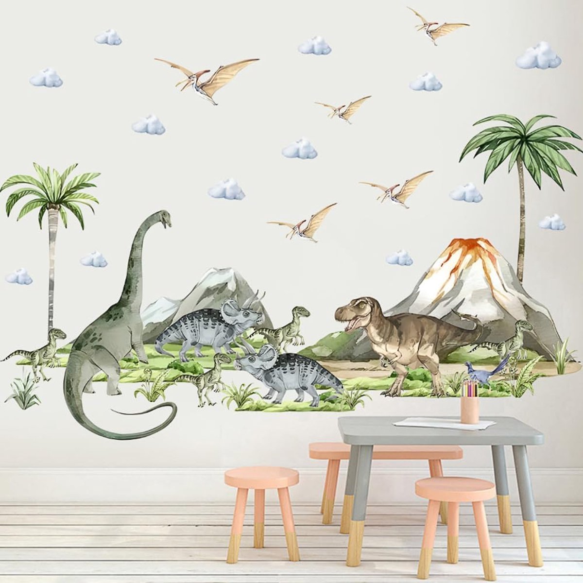 SnelShoppen - Kids Wandstickers Dinosaurus PVC Tropische Sticker Zwart/Bruin Landelijke Decoratie voor Kinderen, Muurdecoratie, Waterproof, 50x70 cm