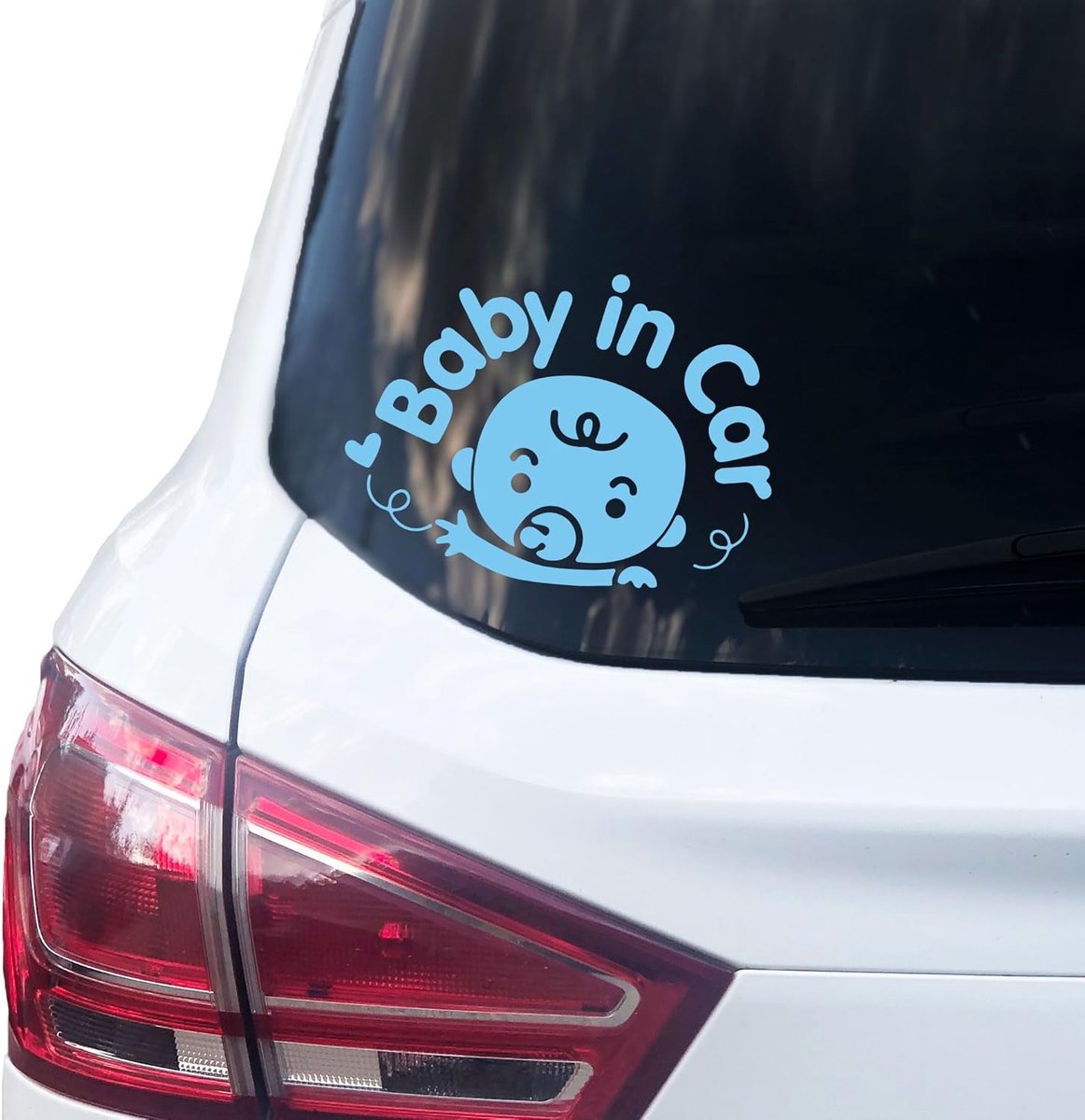 SnelShoppen - Baby in Car Sticker 14cm x 10cm | Vinyl Baby on Board Sticker | Lichtblauw, UV-bestendig, Weerbestendig, Auto Sticker | Kinderen