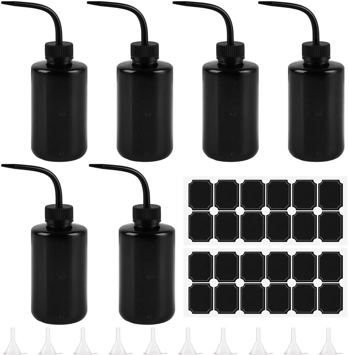 Knijpfles 250 ml - 10 stuks zwarte squeeze flessen voor laboratorium, keuken en plantenirrigatie, robuuste doseerflessen met 30 mm trechter