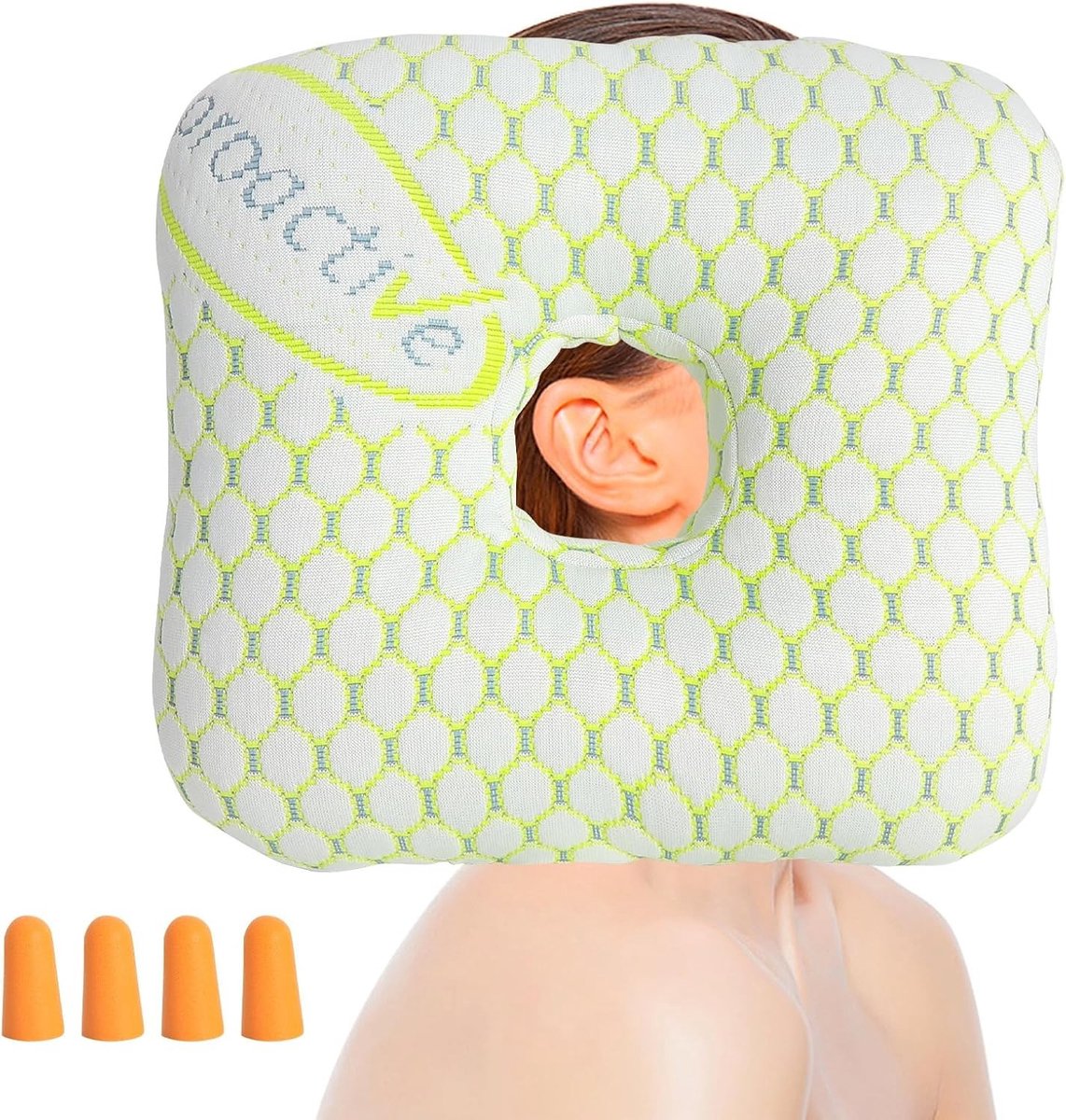 Comfortabel kussen voor oorpiercing met drukontlasting, ideaal voor zijslapers, voorkomt oorpijn en irritatie, groen