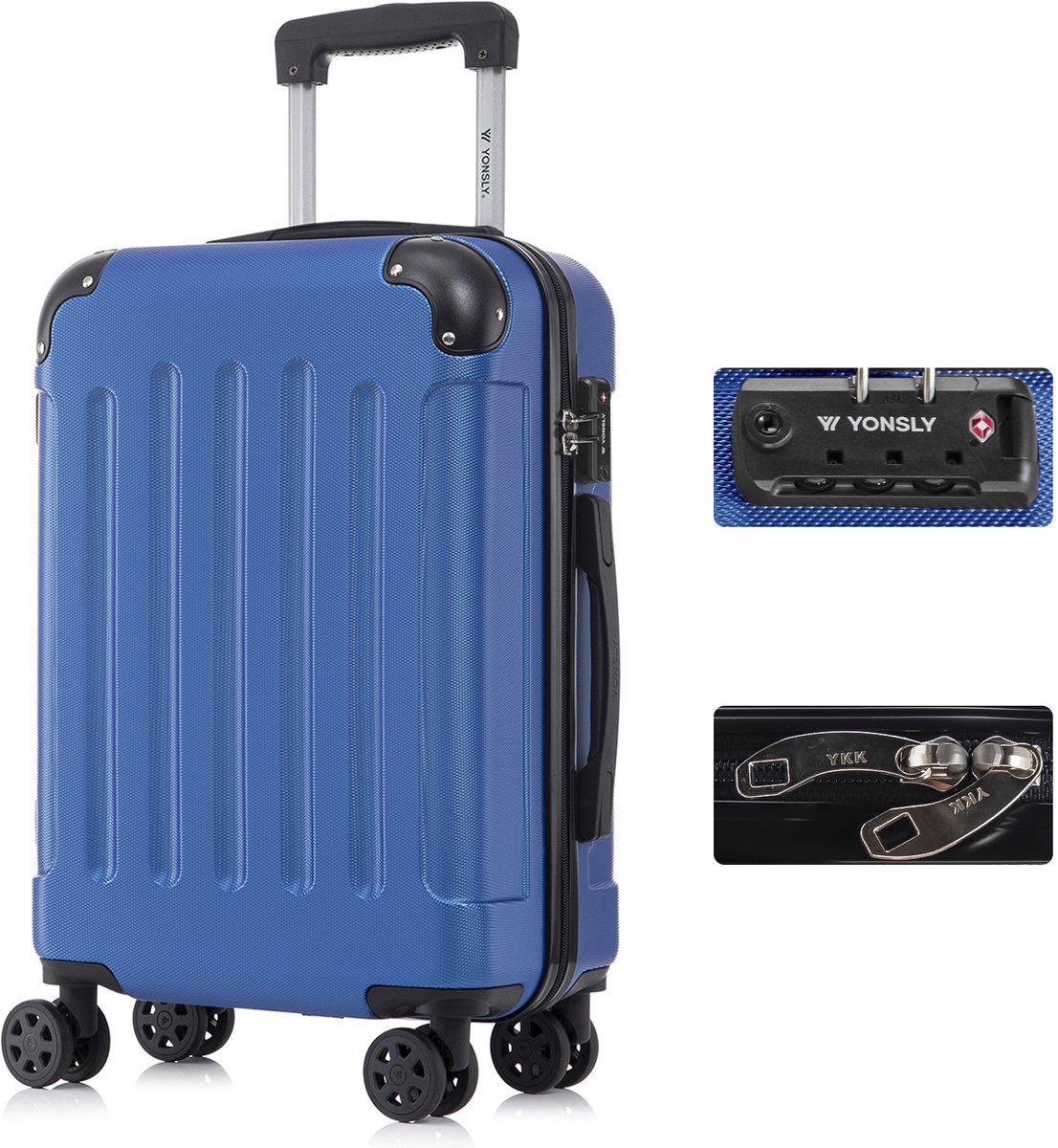 YONSLY Handbagage Koffer - 55cm - 40 L - TSA Slot - YKK Rits - 360° Draaibare Wielen - Saffierblauw