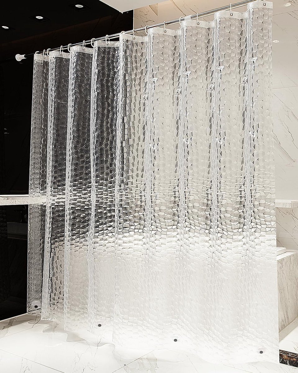 SnelShoppen - Douchegordijn 240x200 cm 3D Semi-Transparant Waterdicht EVA Antimicrobieel Douche Gordijn met 16 Haakjes voor Badkamer en Badkuip