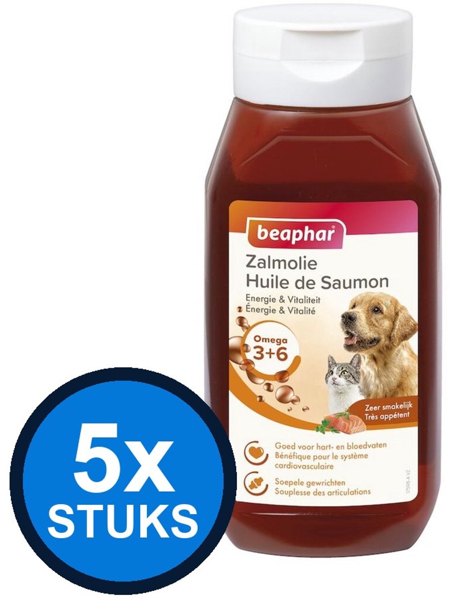 5x Beaphar - Zalmolie omega 3&6 extra energie 430ml