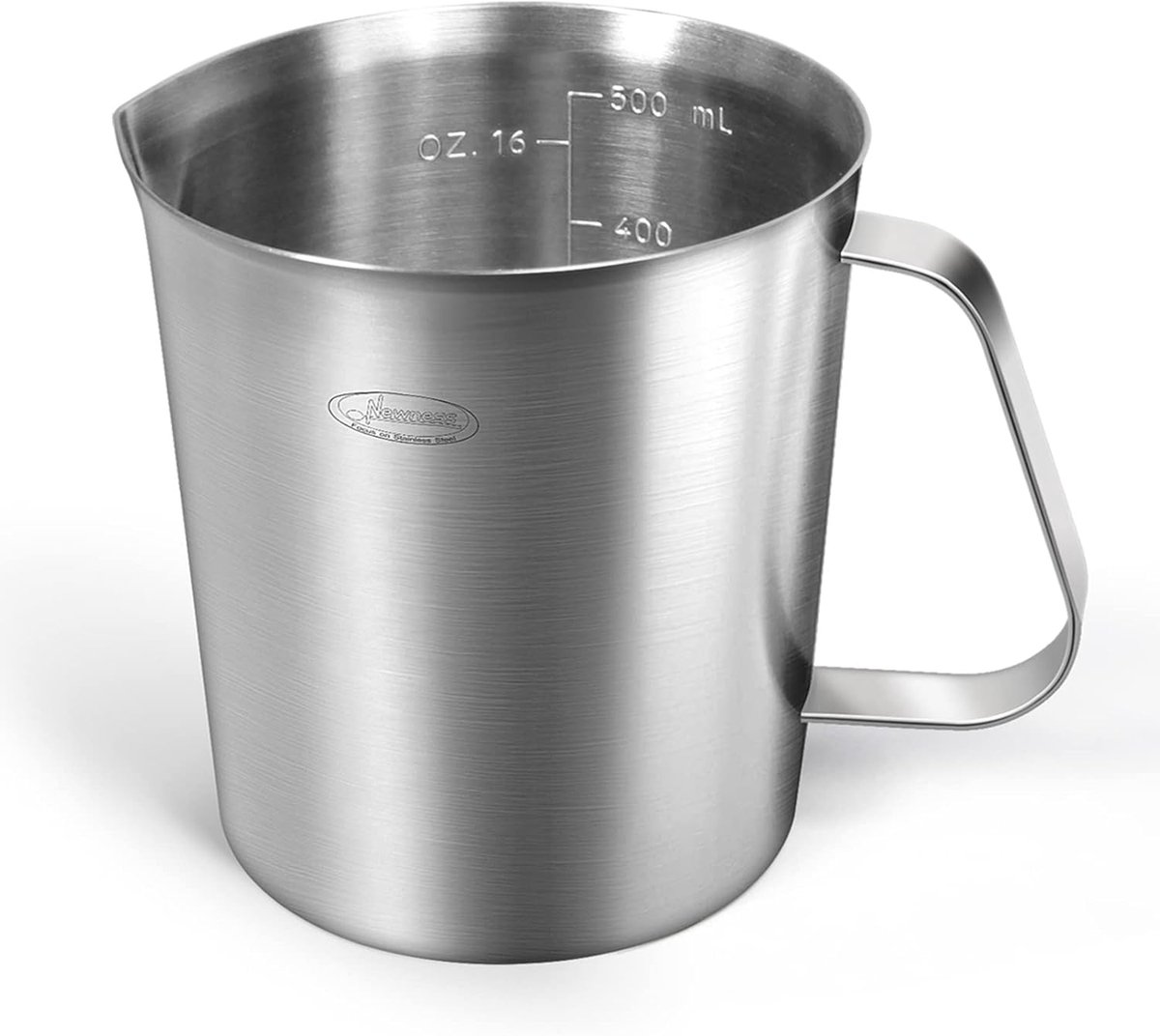 SnelShoppen - RVS Maatbeker 500 ml - 3-in-1 Maatvoering in ML, Oz en Cup - Duurzame Roestvrijstalen Melkopschuimer met Handvat - Ideaal voor Keuken, K