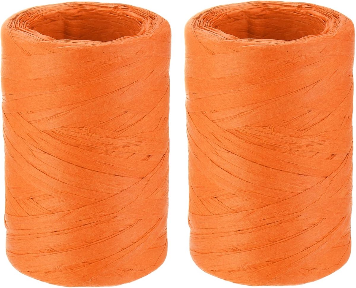 SnelShoppen - 2 Rollen Raffia Papier Tape 1/4 Inch Breed 110 Yards Oranje - Perfect voor DIY Knutselen, Decoratie, Cadeau Inpakken, Feest en Weven