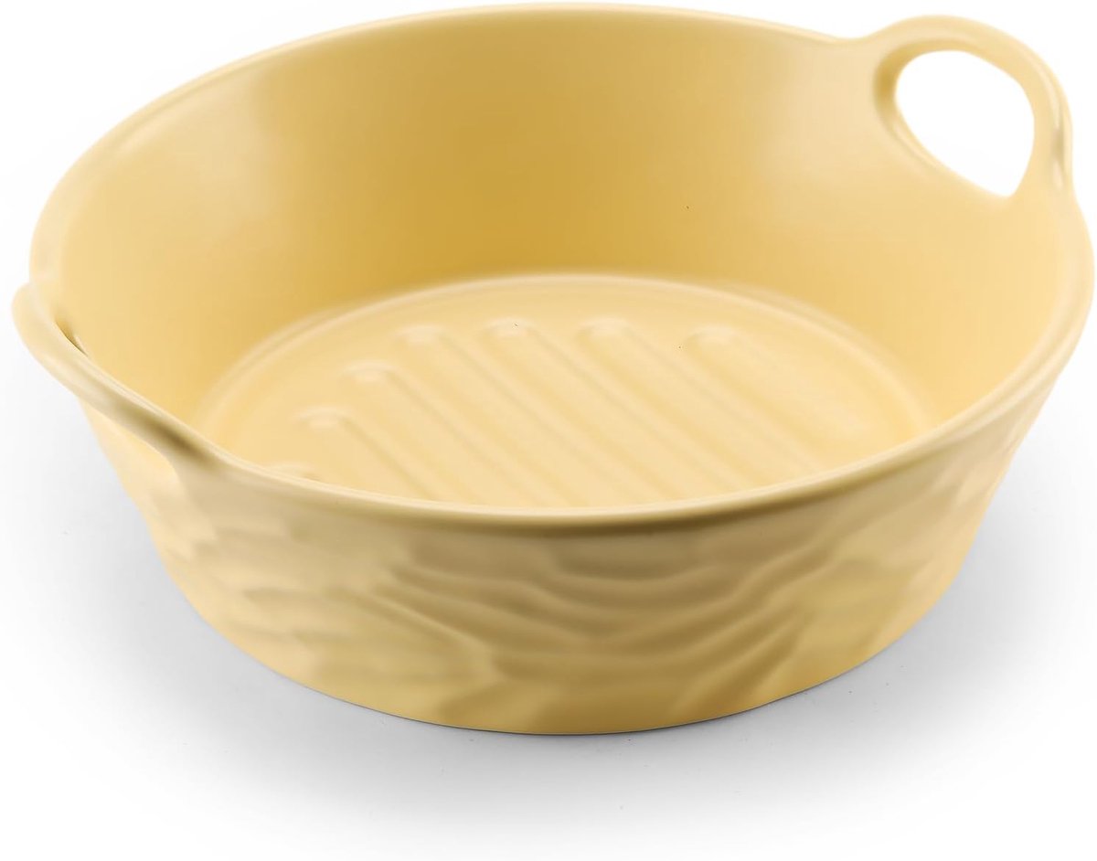 SnelShoppen - Airfryer Bakvorm Rond 20cm - Keramische Bakpan met Handvatten - Ideaal voor Lasagna, Tiramisu, Oven Gerechten - Geschikt voor Keuken en