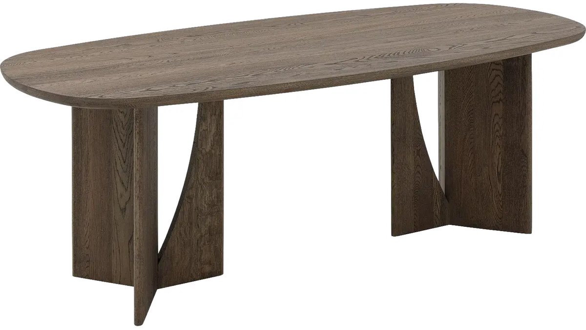 Goossens Slim Eettafel - Hout - 200 x 76 x 90 cm - Ovaal - bruin