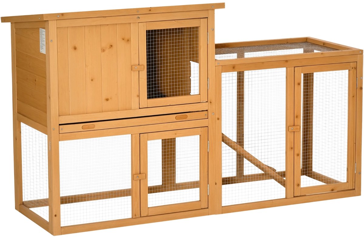 Konijnenhok van Sparrenhout – Klein Dierenhok met Loopplank – Oranje