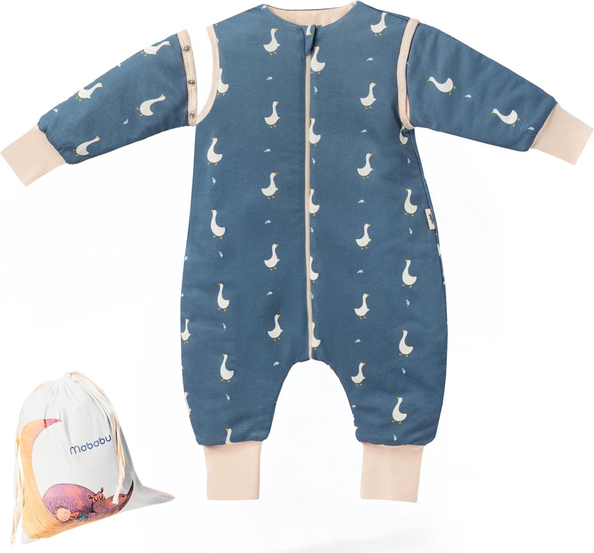 SnelShoppen - Babyslaapzak 1,5 TOG met Voeten en Afneembare Mouwen, 90 cm, 100% GOTS Biologisch Katoen, Kinderslaapzak met Omklapbare Manchetten, Voor