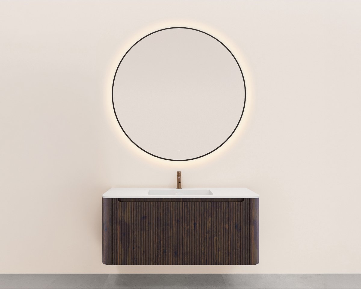 Wiesbaden Sulora Onderkast - Afgeronde Hoeken - Geribbeld met 1 Lade en 1 Uitsparing - 120x48cm - Walnoot