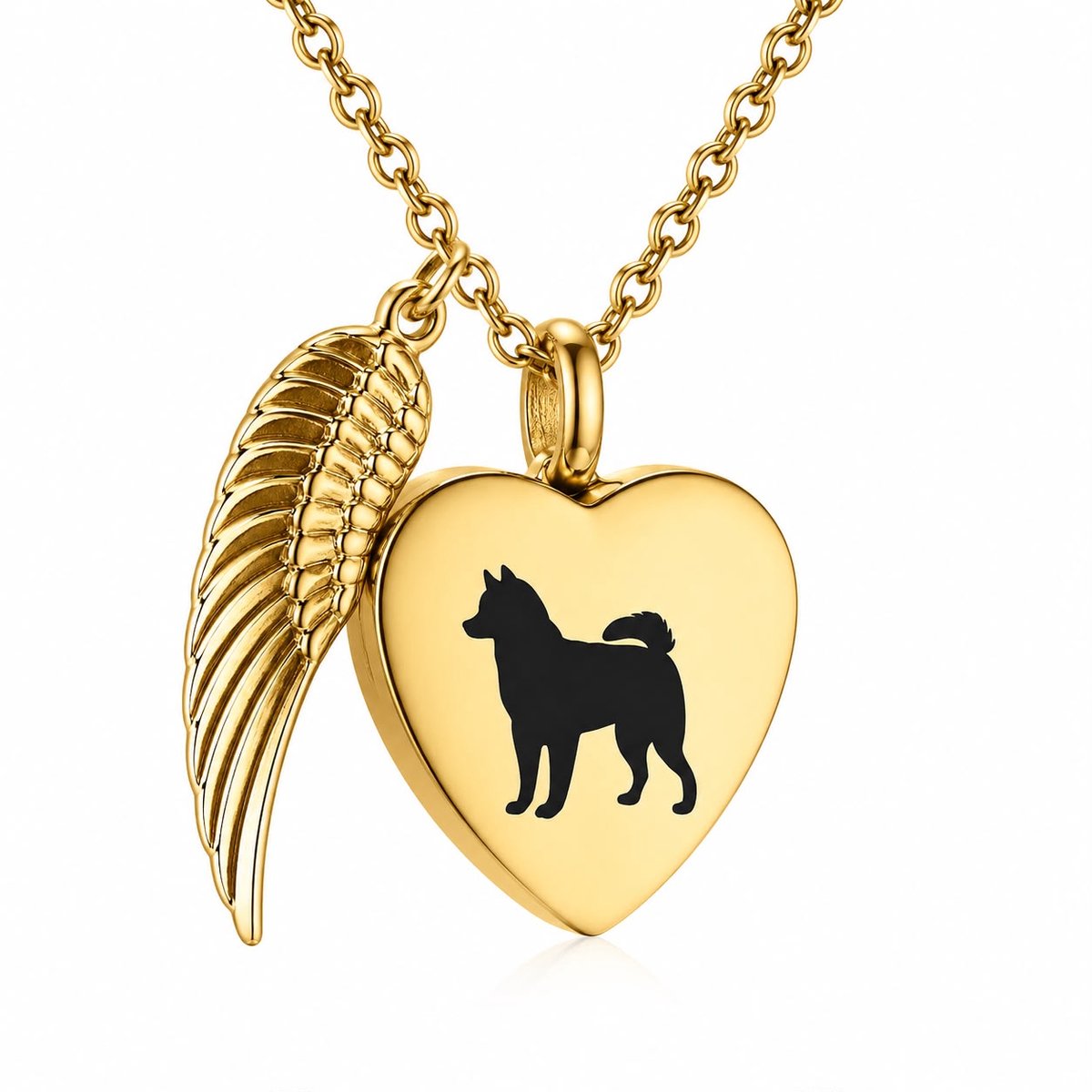 Ashanger Silhouet | Asketting Silhouet Hond Kat | Gedenksieraad met Silhouet | Goud | Luxe Ashanger Hart met Silhouet | Petshop Seven