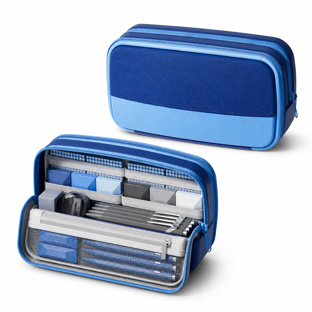 Magnetisch Pennenzak - 11 Lagen Grote Capaciteit - Uniek Design - voor Middelbare Scholieren - blauw - 1 Stuk
