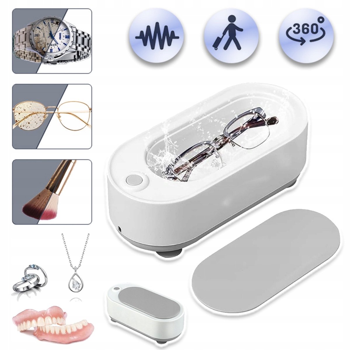 Mini Ultrasone Reinigingsmachine 350 ml 45 kHz - USB Oplaadbaar ABS En Roestvrij Staal - Diepe Reiniging Voor Brillen Ringen Horloges En Scheerapparaten - Wit En Grijs