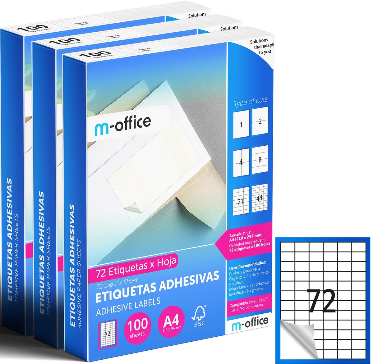 SnelShoppen - Zelfklevende Etiketten A4 voor Labelprinter - 72 Witte Stickers voor Dagelijks Gebruik - Zelfklevend Papier om te Bedrukken - Perfect vo