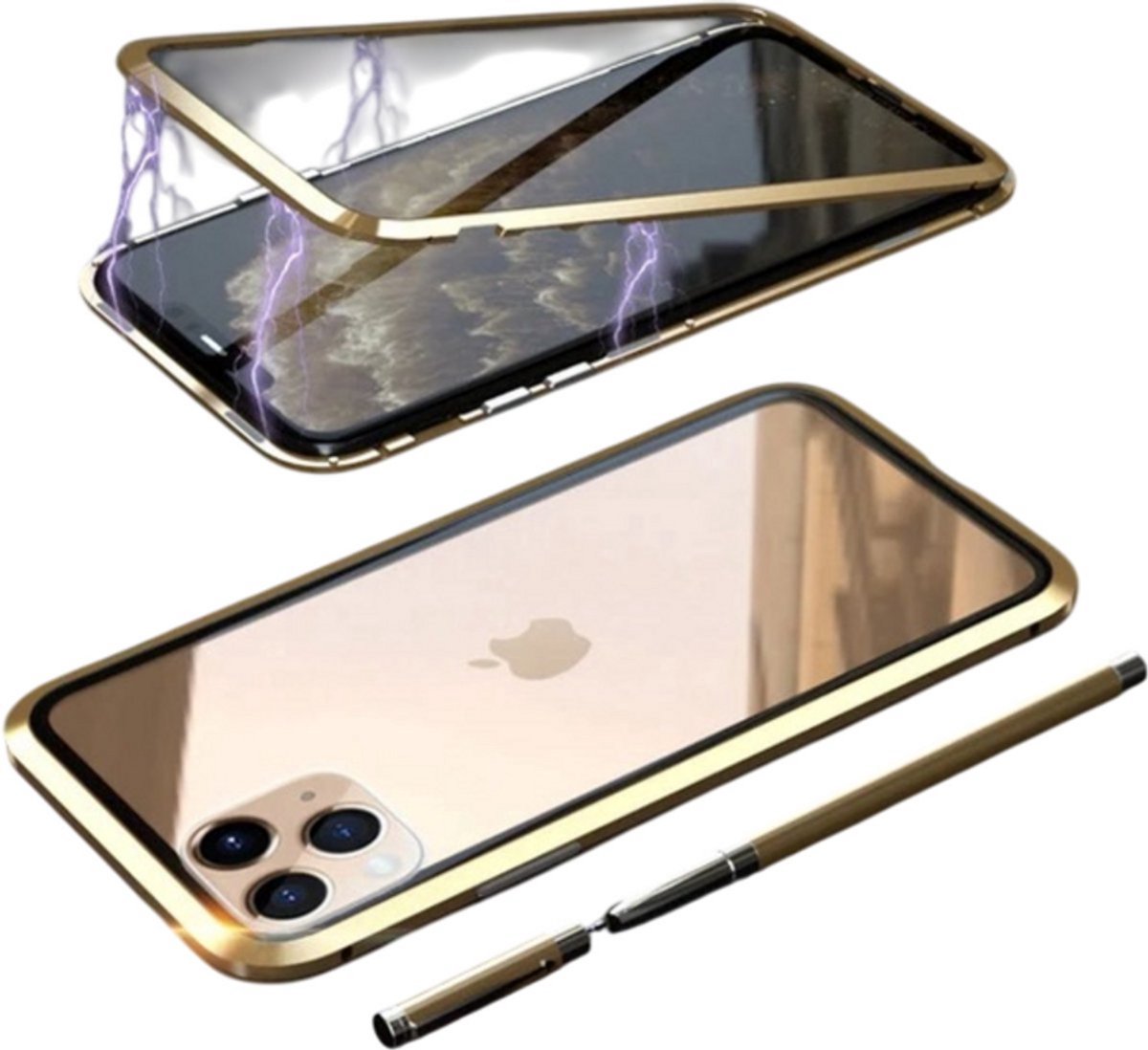 Metaal Magnetische Glas Case Geschikt voor iPhone 16 Pro – 360 Graden Dubbelzijdige Geharde Glas Bescherming, Schokbestendig, Anti-Scratch