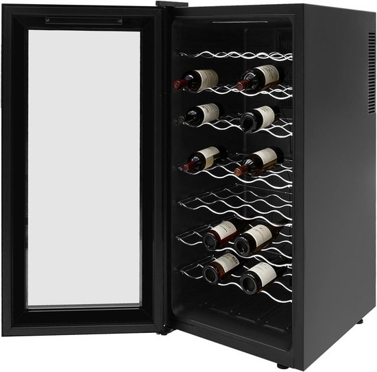 Kleine wijnkoelkast - Drankkoeler - Wijn bewaren - Geluidsarm ontwerp - 32 flessen - Zwart