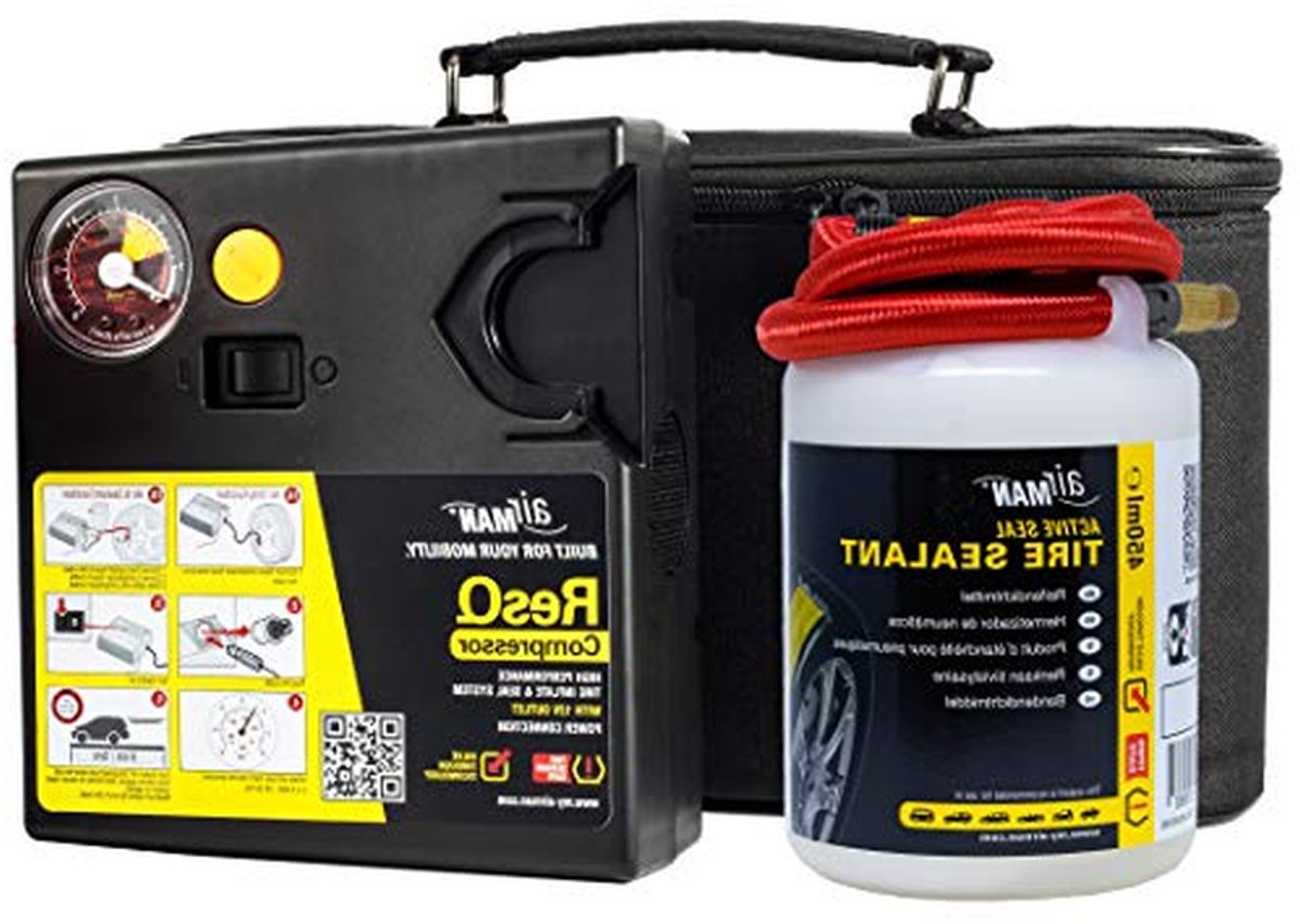 Noodsituatie Bandenreparatie Kit - Banden Reparatie - Onderweg Repareren - Waterbasis Afdichtmiddel - 12 Volt - Zwart