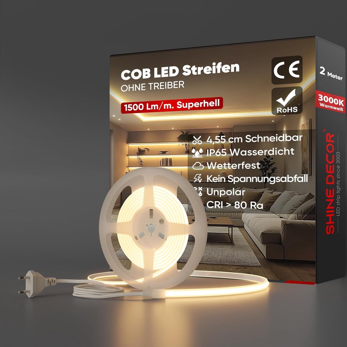 SnelShoppen - LED Strip 2 m Warm Wit IP65 Waterdicht SMD2025 286 LEDs/m Hoge Helderheid Keuken Tuin Verlichting - CE Goedgekeurd