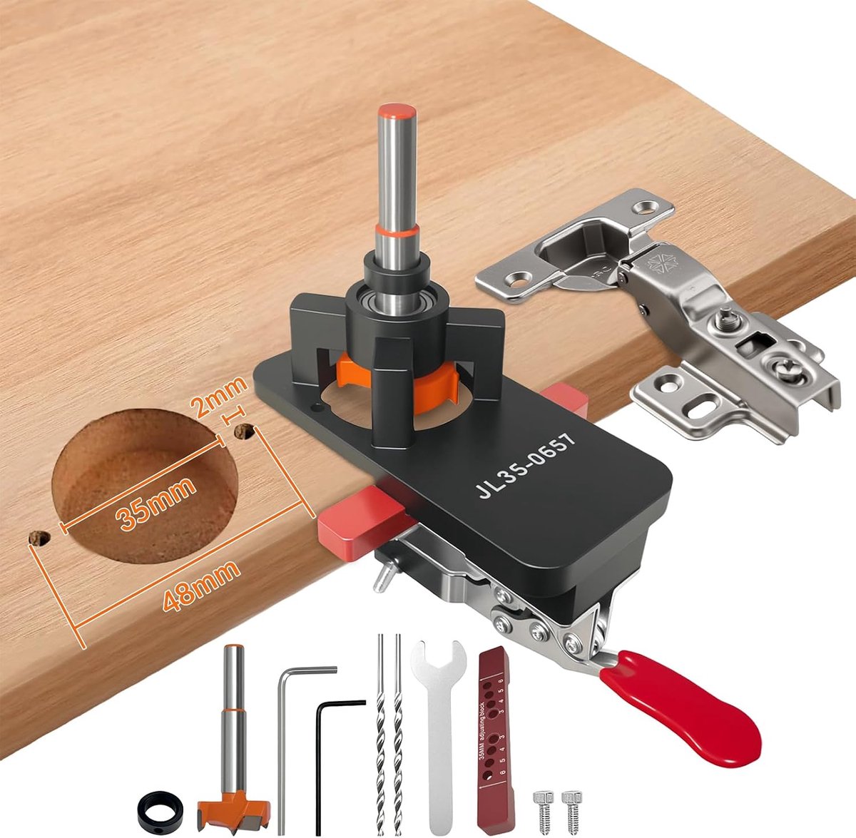 SnelShoppen - 35mm Hinge Drill Jig - Precisie Hinge Gereedschap voor Meubelconstructie - Aluminium Legering, Verbeterde Rubber Drukplaat, Voor Verborg