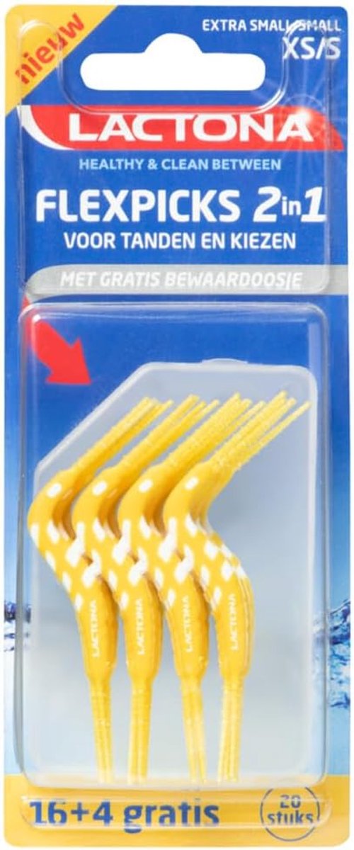 SnelShoppen - Lactona Interdental Flexpicks 2in1 XS/S - 20 Stuks - Dubbelzijdige Tandenstokers voor Effectieve Tandverzorging - Ideaal voor Thuis en O