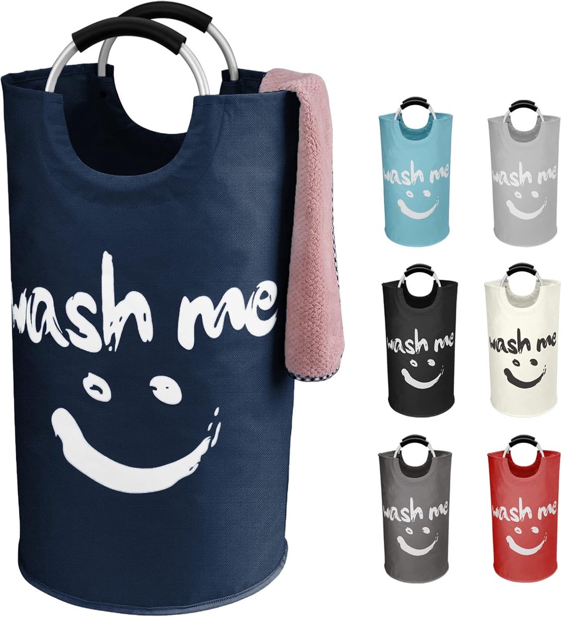 SnelShoppen - Vouwbare Wasmand 91 L met Aluminium Handgrepen, Comfortabel en Duurzaam, Decoratieve Wasverzamelaar voor Woonkamer en Slaapkamer, Donker