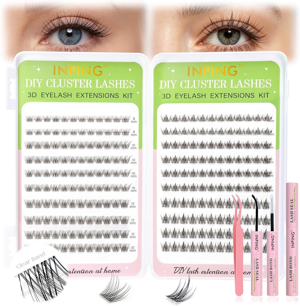 SnelShoppen - Eyelash Extension Set, 240 Stuks Cluster Wimpers, Natuurlijke Korte Wimpers, Transparante Band, Inclusief Lash Bond, Seal en Tweezers, V