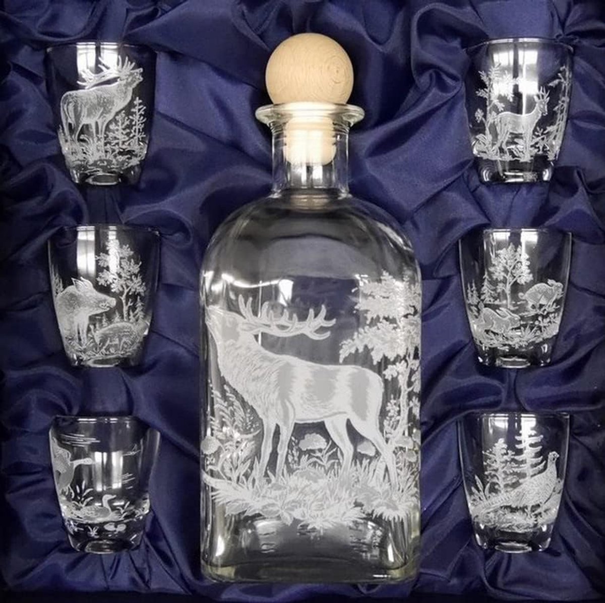 SnelShoppen - Geweihe & Trophäen KRUMHOLZ Shotglas Set met Decanteerfles - 7-delige Jacht Decoratie in Cadeauverpakking - Handgemaakt, Groen, Voor Fee