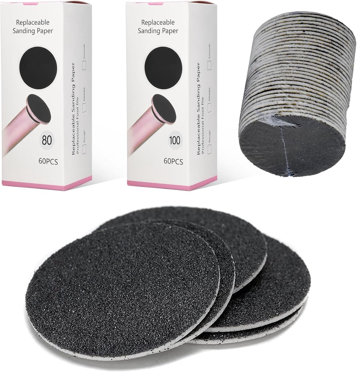 SnelShoppen - 120 Vervangende Schuurdiscs voor Elektrische Eeltverwijderaar, 60x 80 Mesh & 60x 100 Mesh, Zelfklevende Schuurdiscs voor Pedicure - 43mm