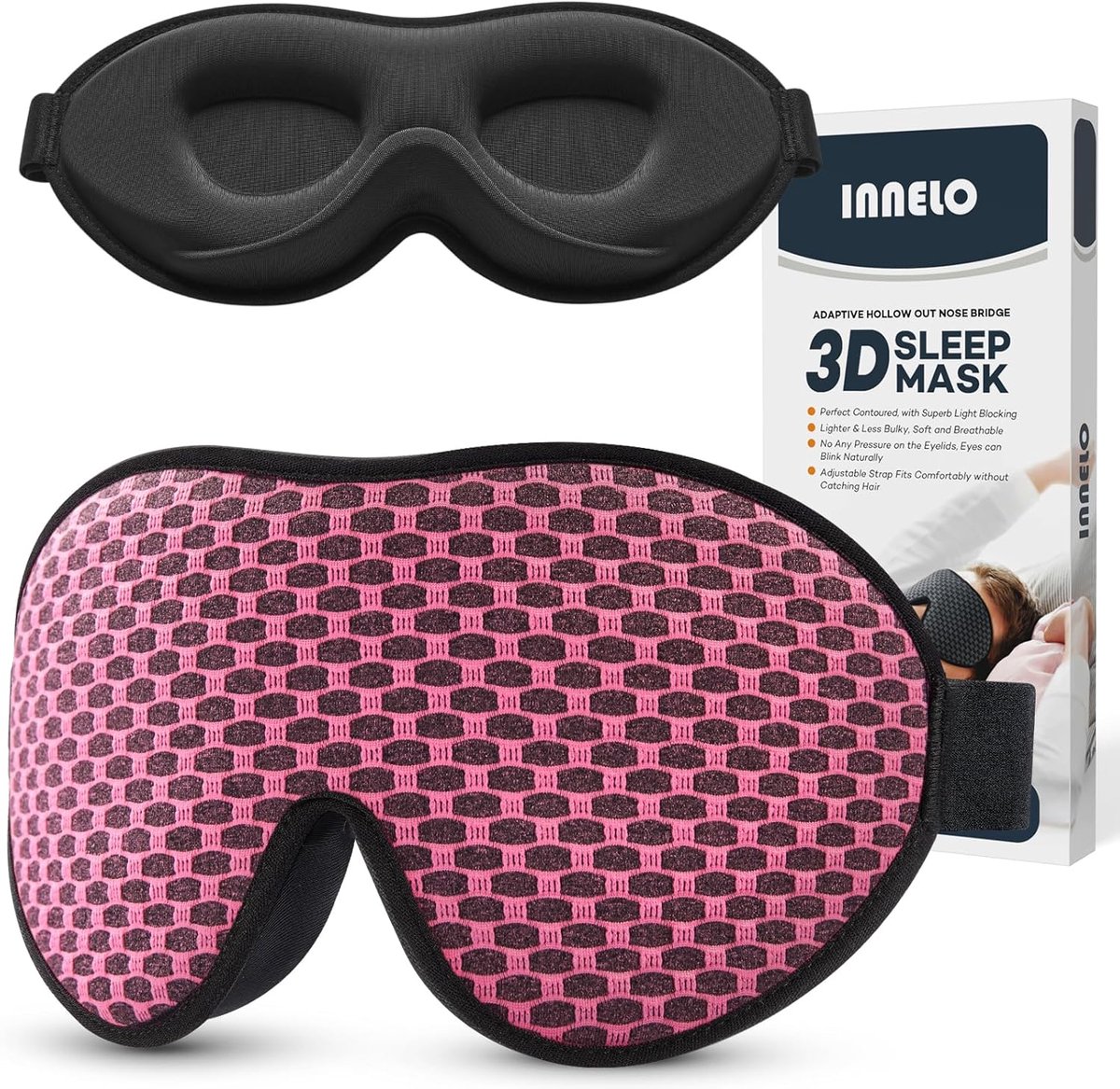 SnelShoppen - Slaapmasker voor heren en dames, comfortabel 3D-oogmasker met traagschuim, 100% lichtblokkerend, ademend en diepe oogkassen, roze voor r