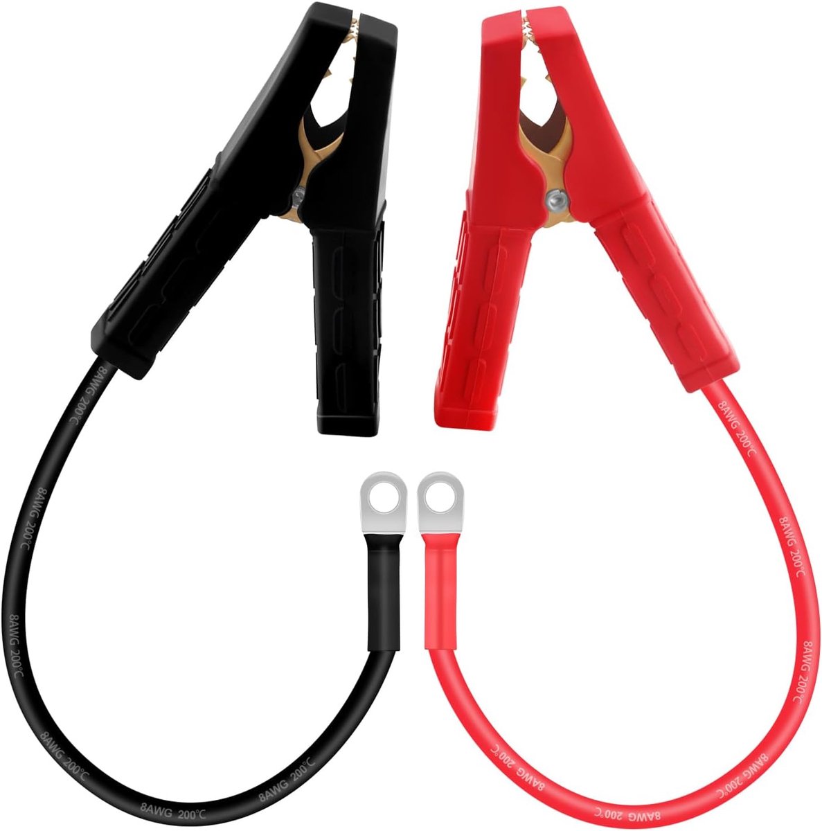 SnelShoppen - Car Crocodile Clip 8 AWG 10 mm² met Accukabel voor Jump Starter Booster, 12 V 24 V, 50 cm, Robuust en Veilig, Rood/Zwart