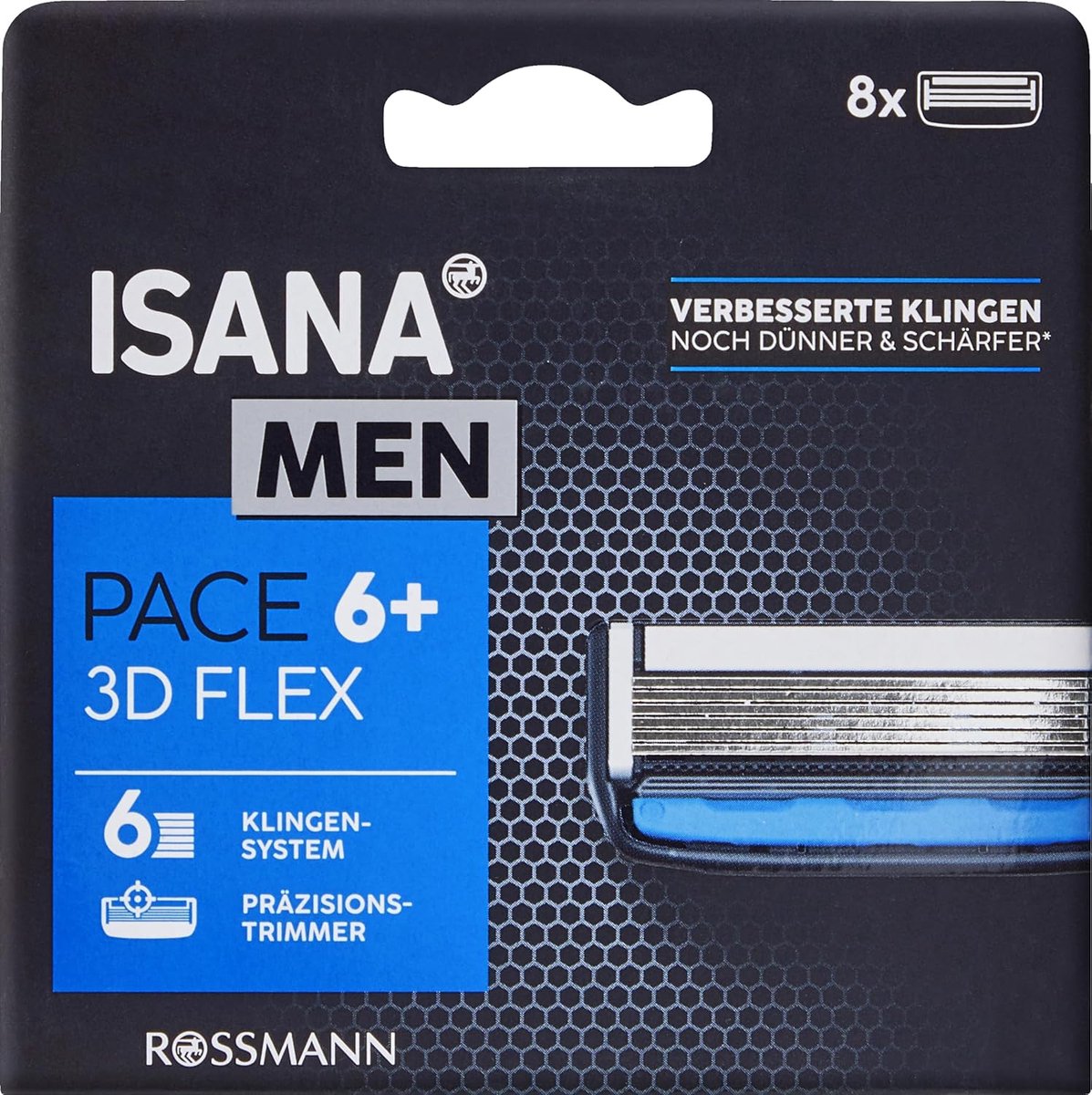 SnelShoppen - 8 Stuks ISANA Men Pace 6+ Scheermesjes met 6 Blades en Trimmer voor Gladde Scheerbeurten, Geschikt voor Dagelijks Gebruik, Perfect voor