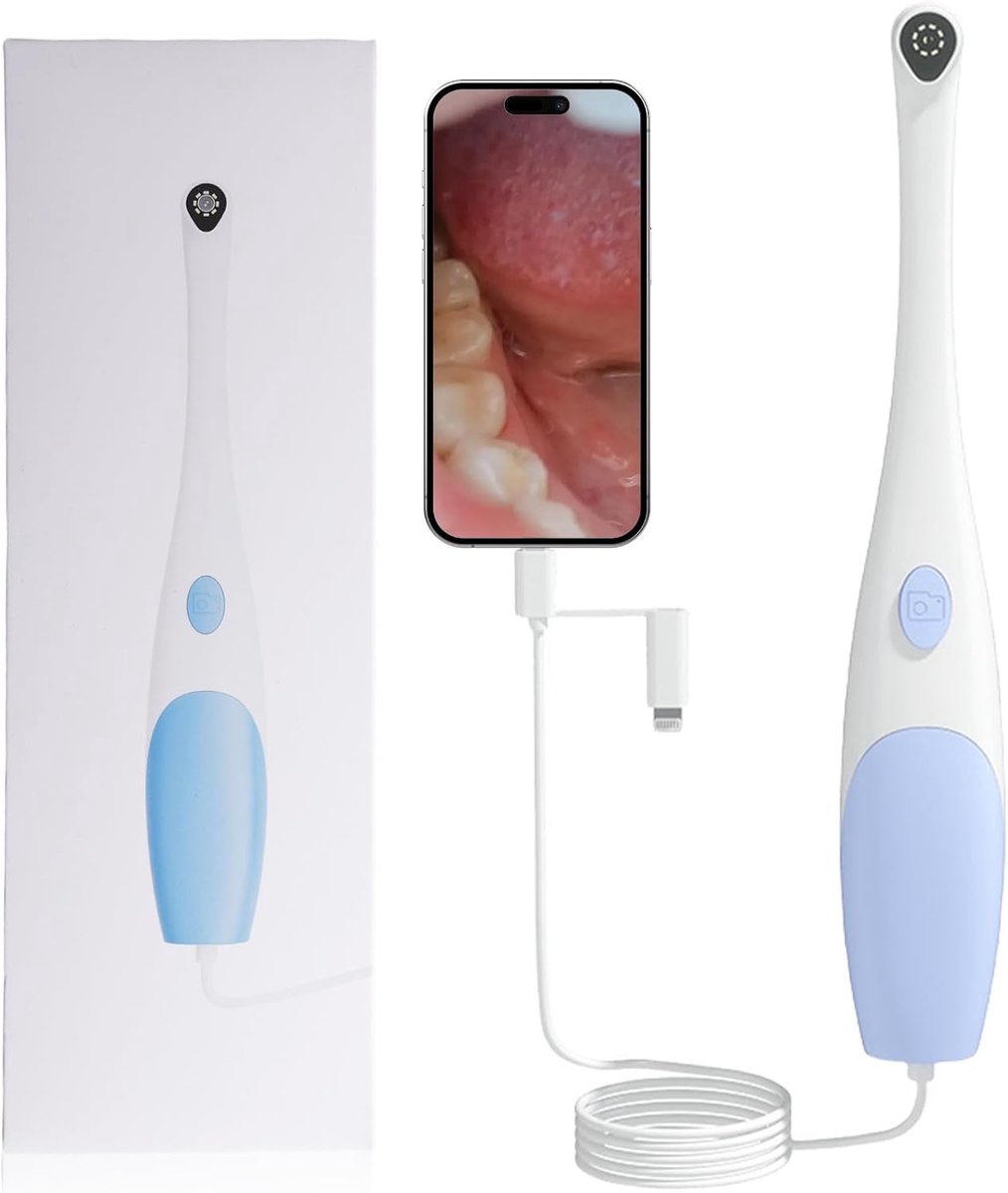 SnelShoppen - Oral Endoscope 1440P HD Intraorale Camera met 8 LED Lampen, Tandspiegel Compatibel met iPhone, Android en iOS, Plug and Play voor Dieren
