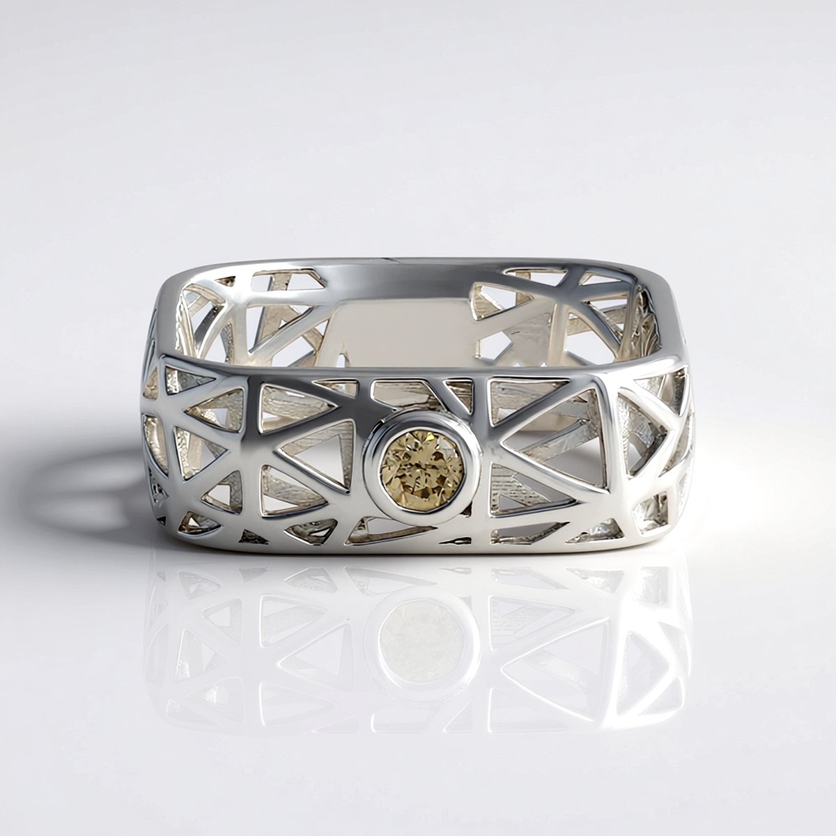 Cavill - Luxe Damesring 925 Sterling Zilver Gerhodineerd - Champagne Diamant 0,099 ct - Briljant Rond Slijpsel - Opengewerkt Design