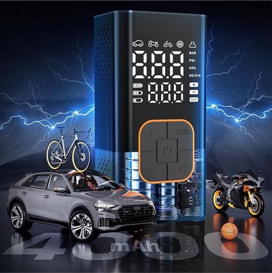 Thuys - Elektrische Draadloze Bandenvuller 150 PSI - 4000mAh - 20L/min - LED Display - Zaklamp - USB-C - voor Auto - Fiets en Motor van Thuys — afbeelding 2