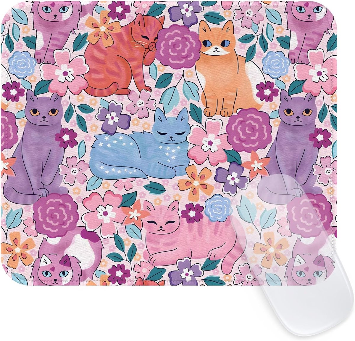 SnelShoppen - Retro Vierkante Muismat Bloemen - Klein Kat Patroon - Boho Waterdichte Muismat met Antislip Rubber - Compact voor Thuis en Kantoor - Paa