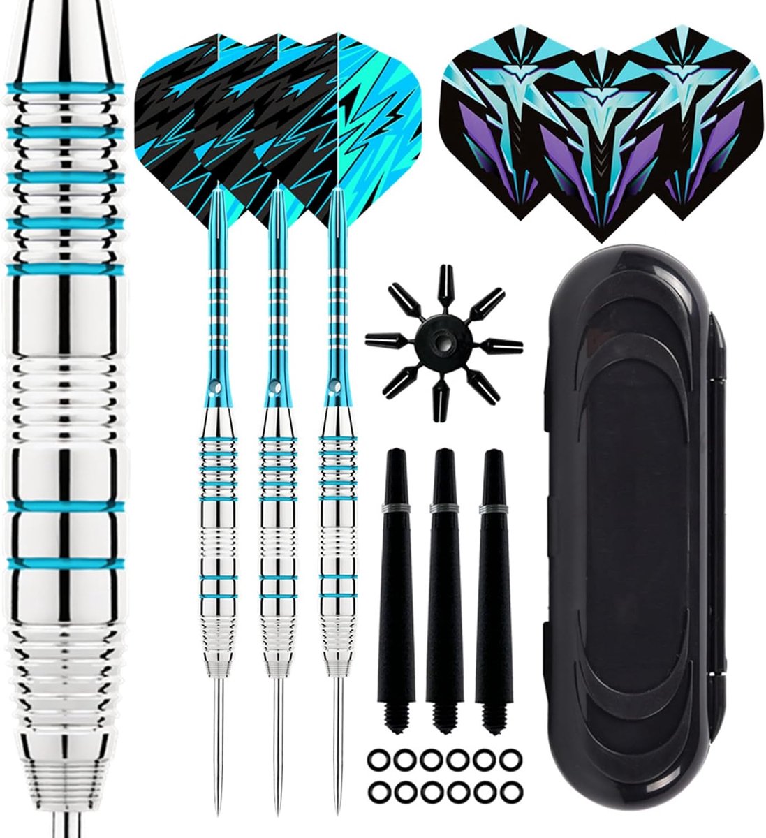 SnelShoppen - Professionele Darts Set met Stalen Punt 23g - Premium Dart Darts met Aluminium Schacht - Inclusief 12 Rubber Ringen voor Optimaal Grip -