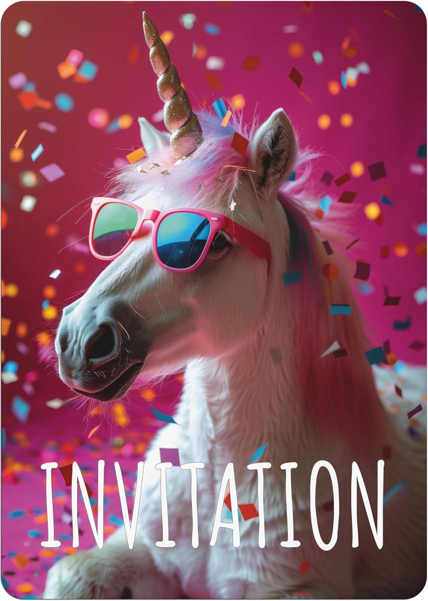 SnelShoppen - Set van 12 Unicorn Verjaardagsuitnodigingen - Unieke en Magische Uitnodigingen voor Feestjes, Kinderpartijen en Verjaardagen in Kleurrij