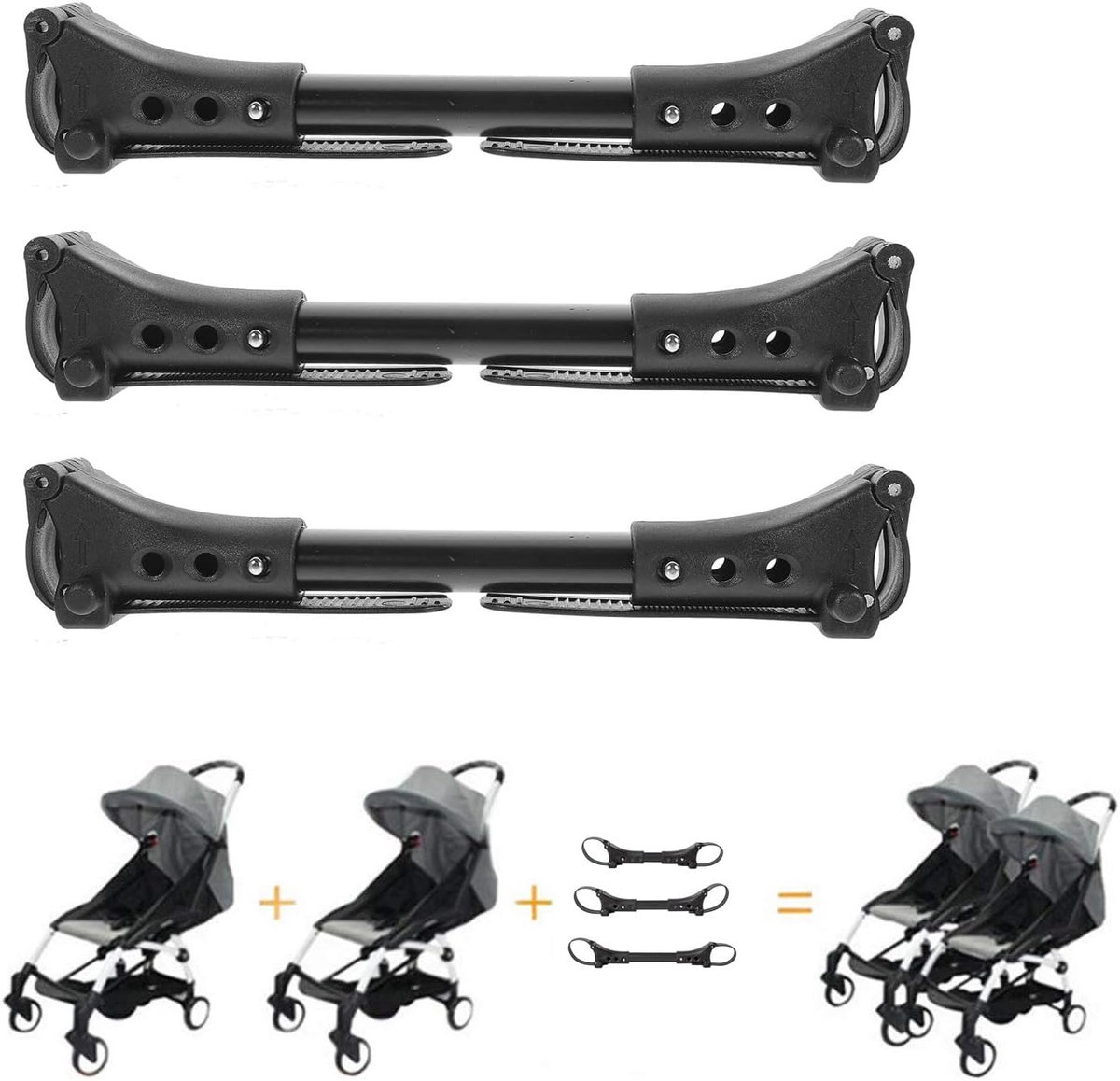 SnelShoppen - Universele Buggy Koppeling - Verbind 2 Kinderwagens tot Dubbele Buggy - Verstelbare Lengte 20-26 cm - Lichtgewicht Aluminium en Kunststo