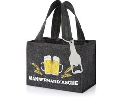 SnelShoppen - FunX Vilt Tas voor Mannen met 6 Compartimenten en Flesopener - Perfect voor Feestjes, Barbecues en Verjaardagen - 21 x 15 cm - Donkergri