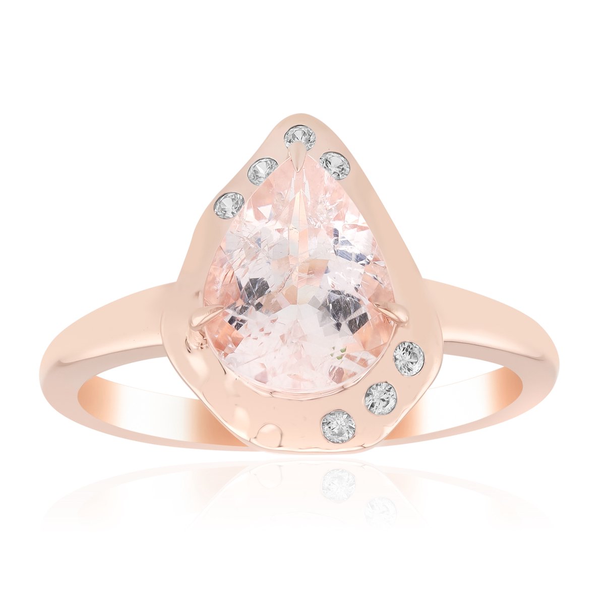Cavill - Elegante Zilveren Damesring - 925 Sterling Zilver Roségoudverguld - Braziliaanse Morganiet 1,38 ct Peervorm - 7 Zirkonen
