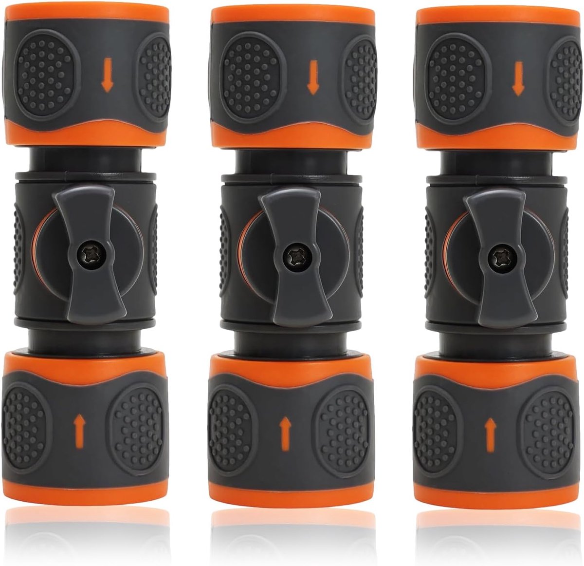 SnelShoppen - Set van 3 Tuinslang Koppelingen met Controleklep, Slangverbinding 1/2 Inch + 3/4 Inch met Afsluitkraan, Waterstop voor Slangverlenging