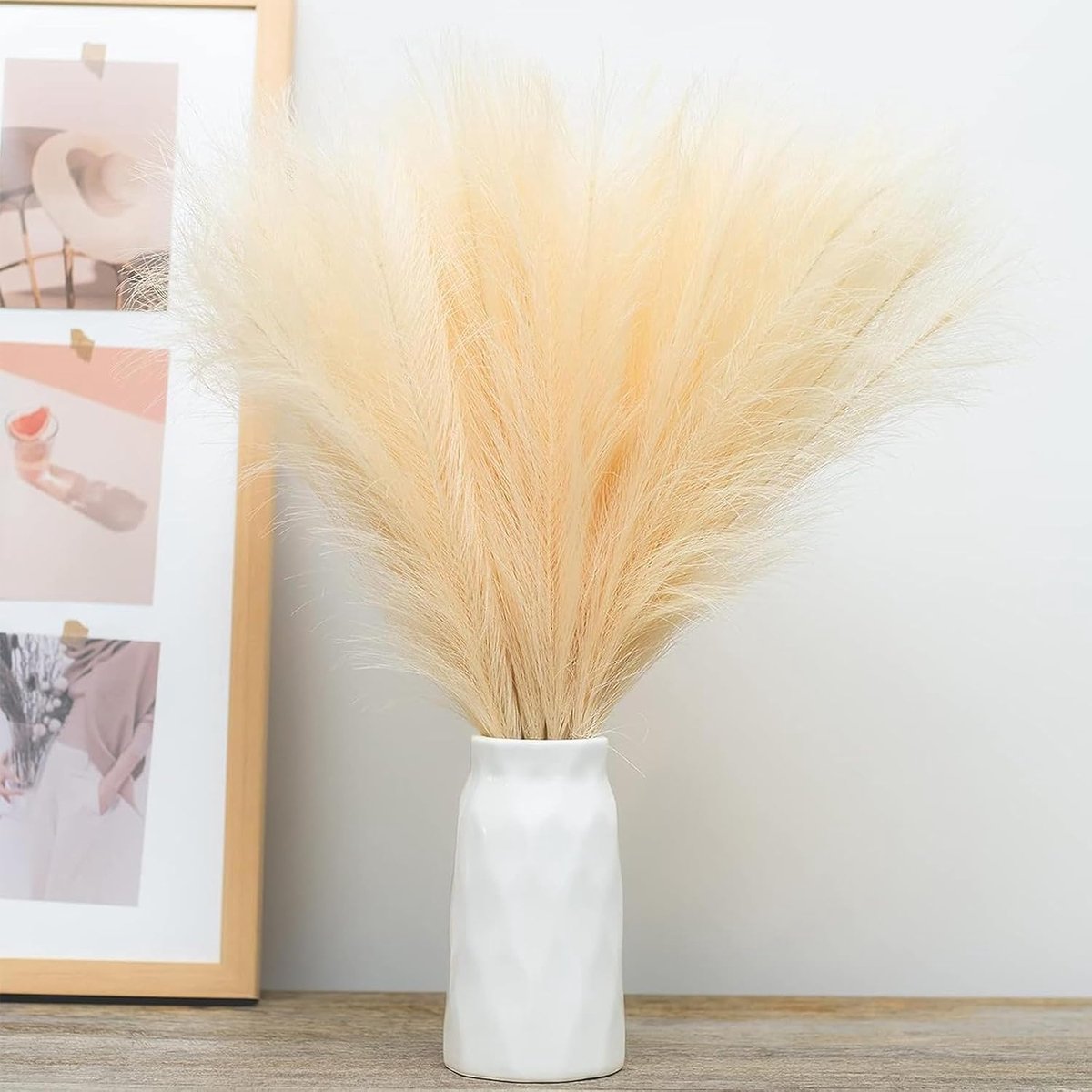 SnelShoppen - 30 Stuks Pampasgras 55 cm Kunstbloemen Decoratie Droogbloemen Fluffy Faux Pampasgras Boho Lichtgeel voor Thuis Bruiloft Feest