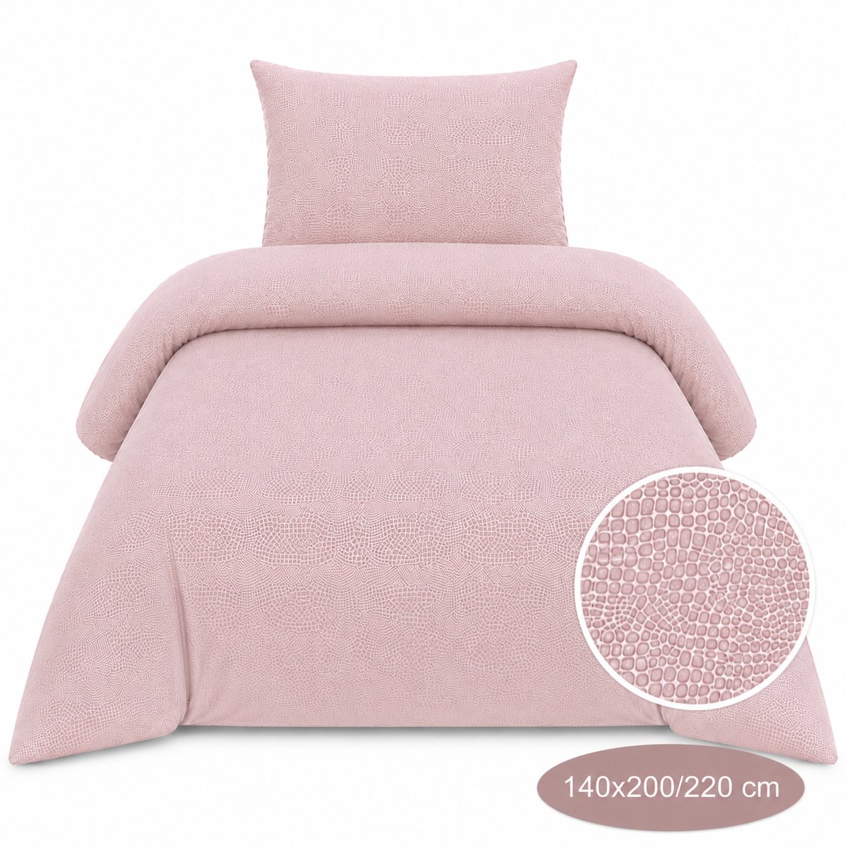 Roden Blue - Croco dekbedovertrek - Blush Roze - 140x220 cm - Microvezel - Wasbaar & Strijkvrij - Inclusief 1 Kussensloop