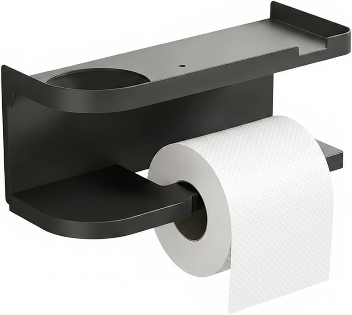 VHV - Toiletrolhouder - RVS toiletpapierhouder met plankje - Zelfklevend en geschikt voor wandmontage - Voor badkamer en keuken - 23 x 8 x 9 cm - Zwart