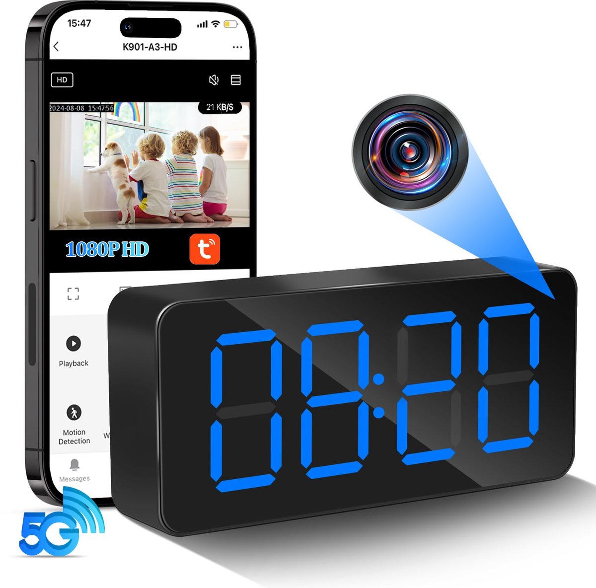 SnelShoppen - Spionagecamera WiFi Mini Verborgen Wekker Draadloos HD 1080P Met Nachtzicht en Bewegingsdetectie - Discrete Bewakingscamera Voor Thuis,