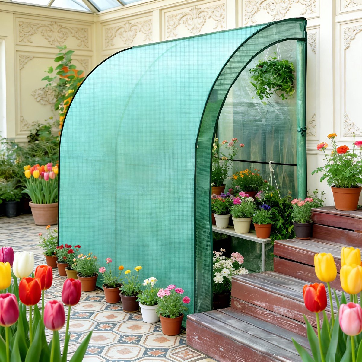 MIVRAY Kas - 200 x 100 x 210 cm - PE Afdekking met Versterkt Raster - Stalen Frame - Groen - Met 2 Deuropeningen en Ventilatie