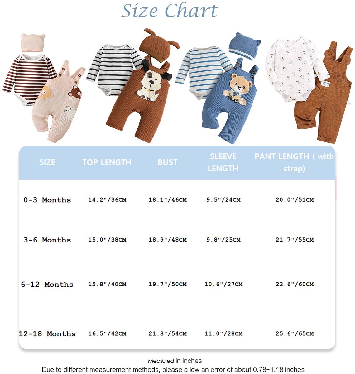 SnelShoppen - Baby jongens overall set kleding korte mouwen gestreept met schattige dierenprint bretels en muts 3 stuks zomer outfit 0-18 maanden, bla