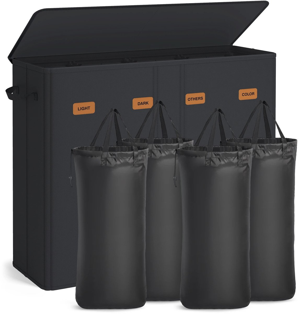uJOY Wasmand - 4 praktische compartimenten - Inclusief 5 labels - 210 liter - Afneembare binnentas - Machinewasbare binnenzak
