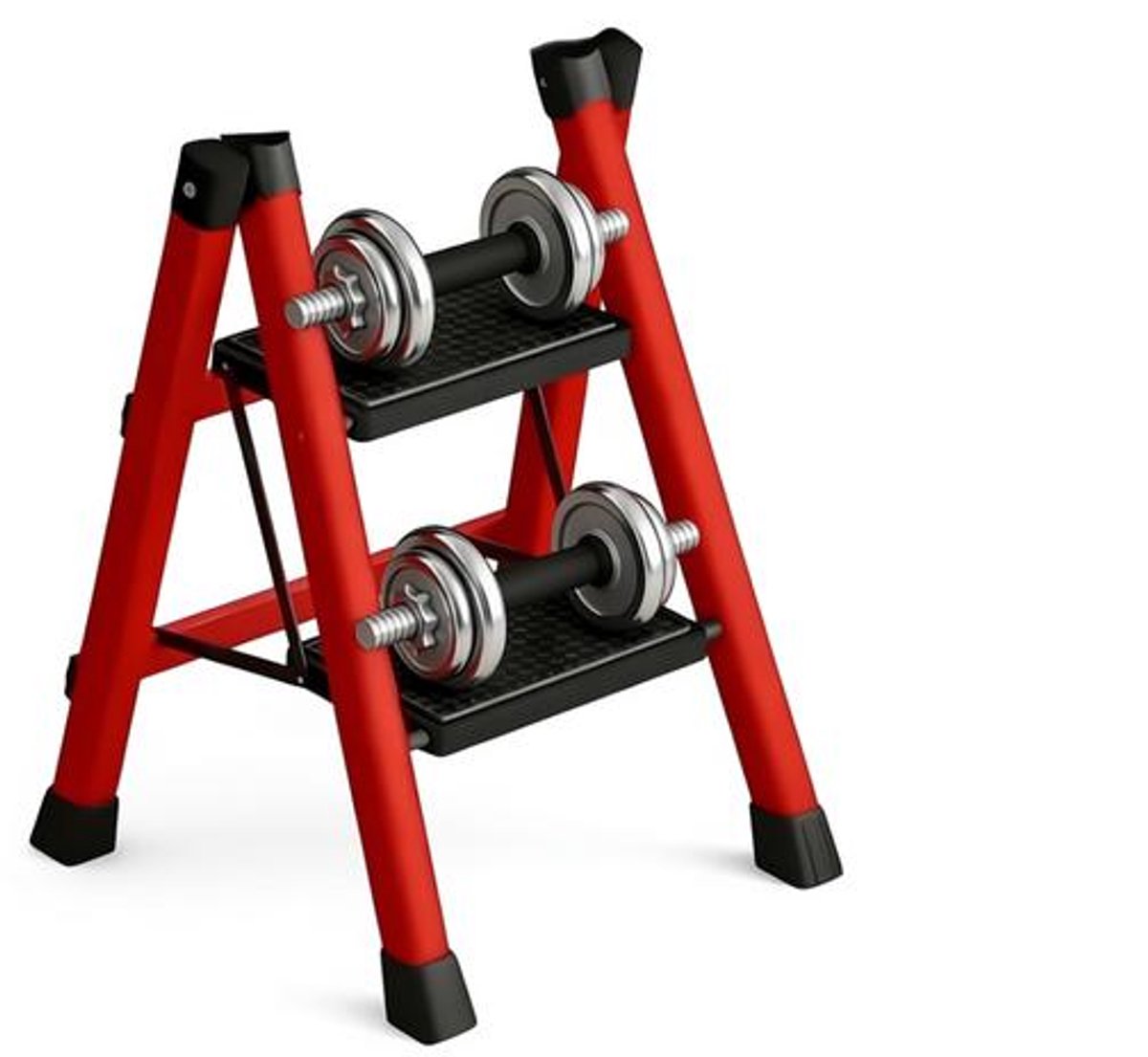 Verbrede antislip opvouwbare ladder met veiligheidsleuning - 2 treden - Rood- 150 kg draagvermogen.
